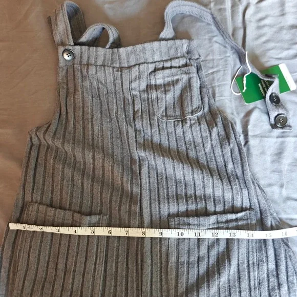 Halara Gray Ribbed Striped Wide Leg Jumpsuit Adjustable Straps XS NEW - Picture 13 of 14